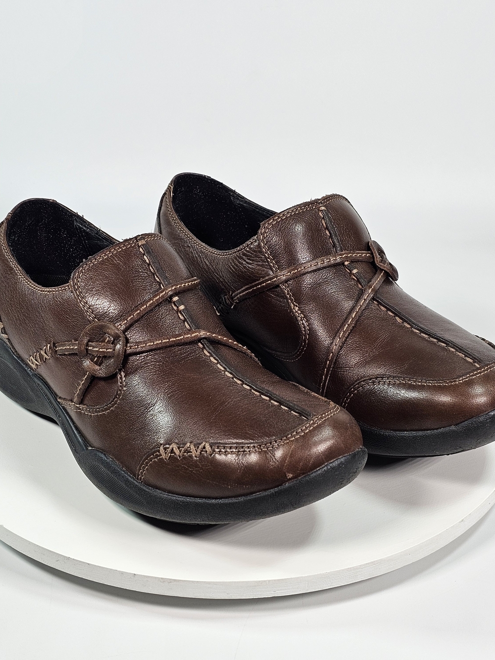 Clarks Shoes Womens 6.5 Wave Run Casual Loafers Flat 13285 Brown Leather Slip On